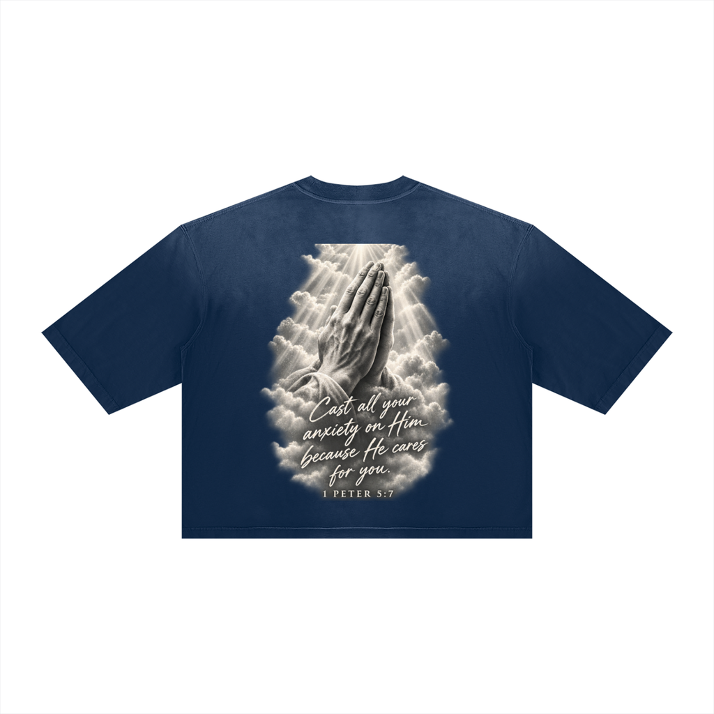 Pray More Worry Less Unisex Vintage Wash Sunfade Boxy T-Shirt