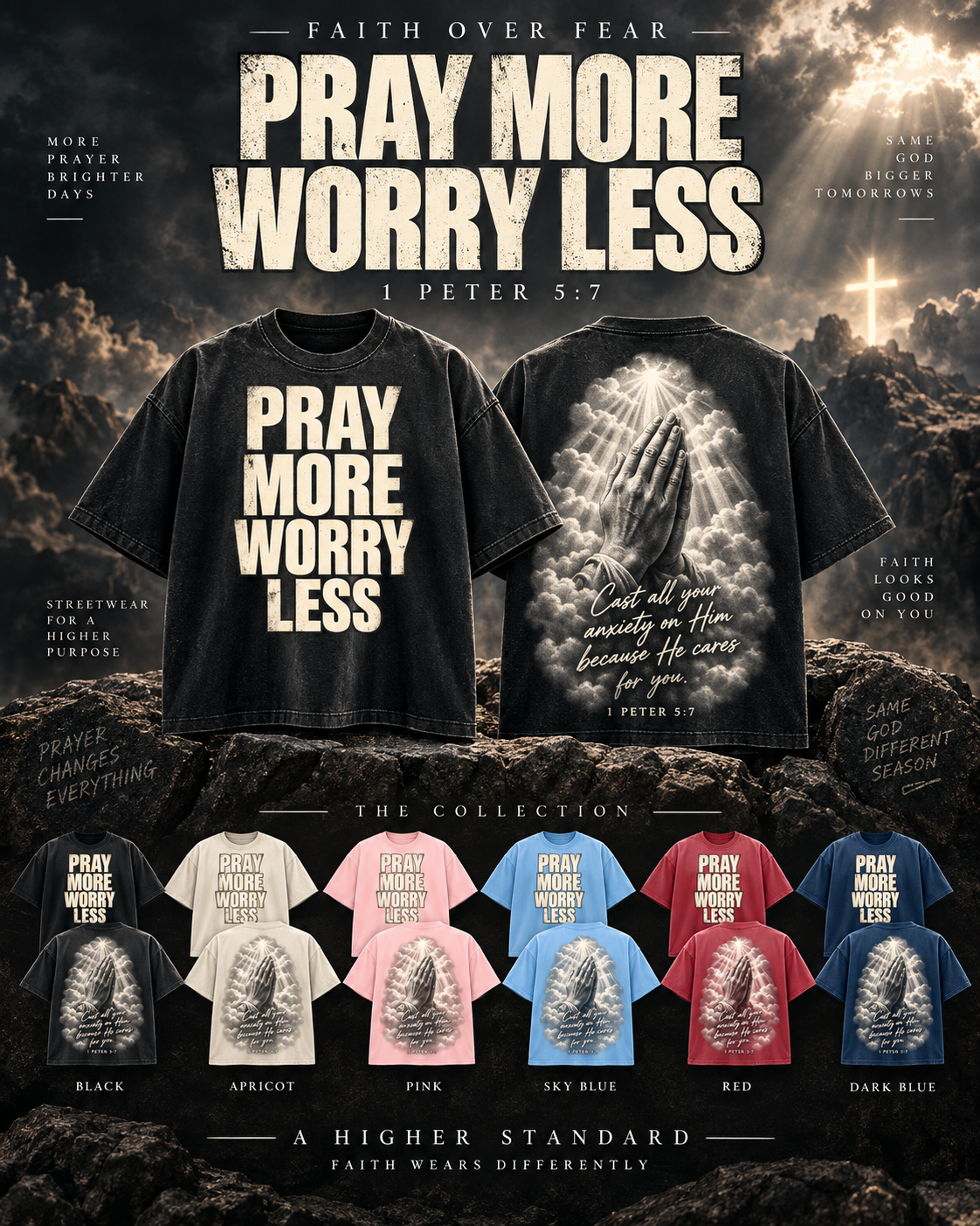 Pray More Worry Less Unisex Vintage Wash Sunfade Boxy T-Shirt