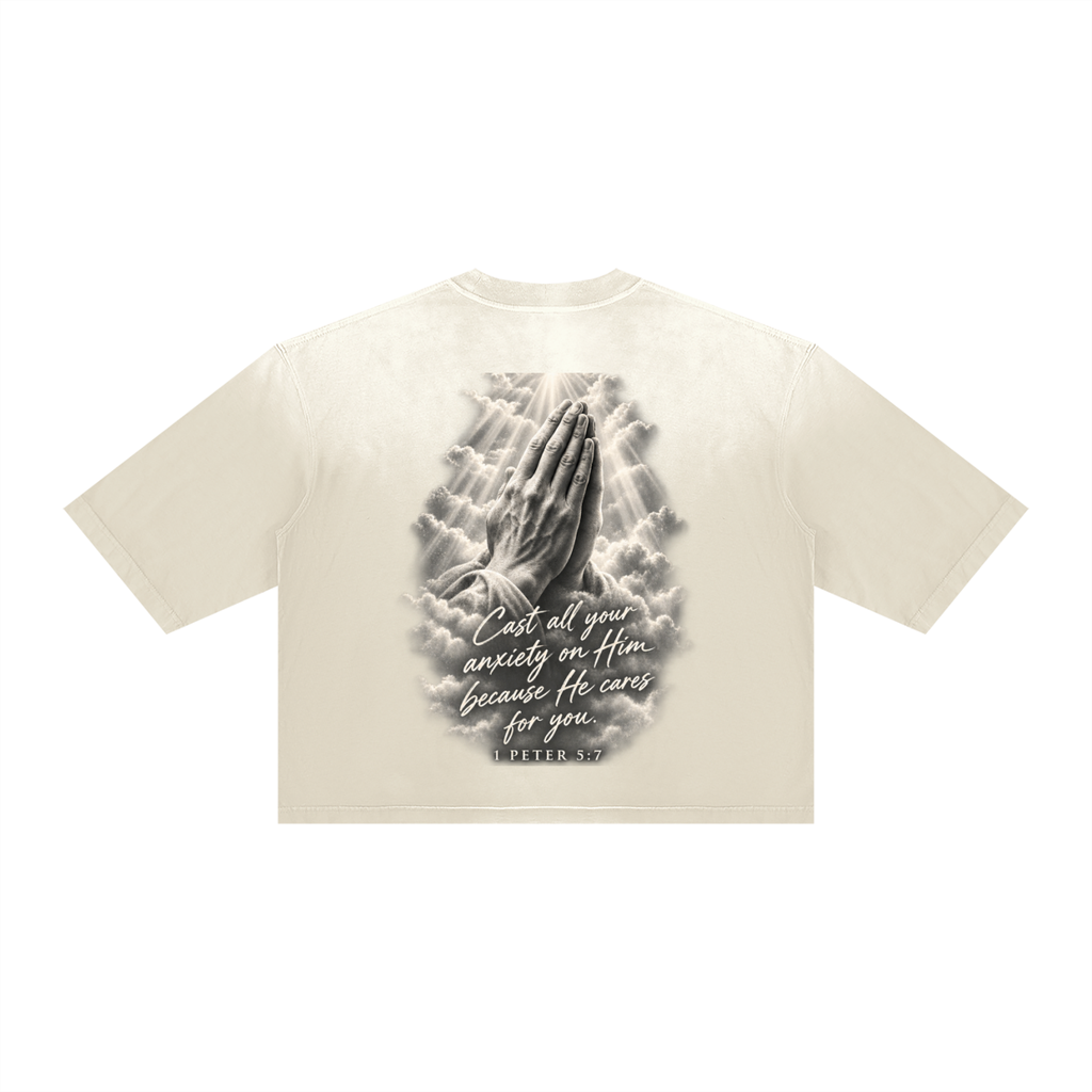 Pray More Worry Less Unisex Vintage Wash Sunfade Boxy T-Shirt