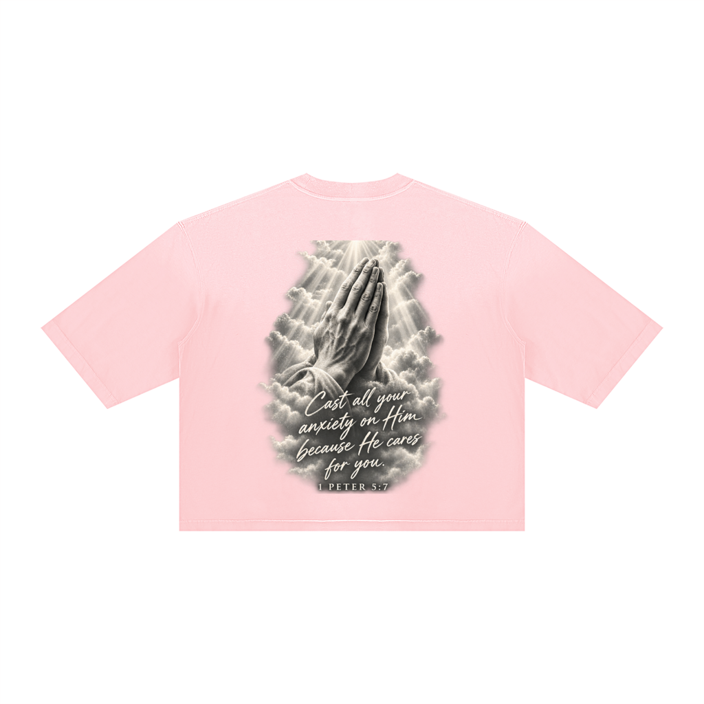 Pray More Worry Less Unisex Vintage Wash Sunfade Boxy T-Shirt