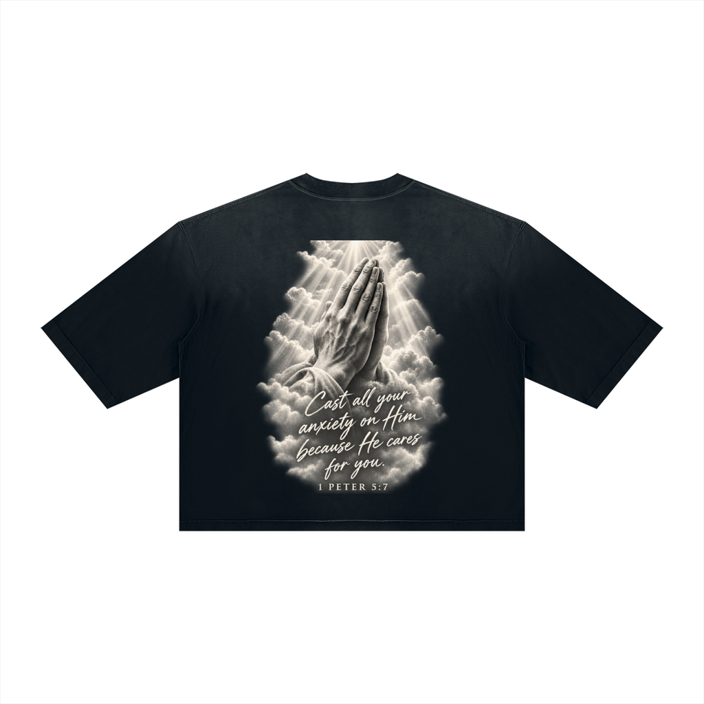 Pray More Worry Less Unisex Vintage Wash Sunfade Boxy T-Shirt