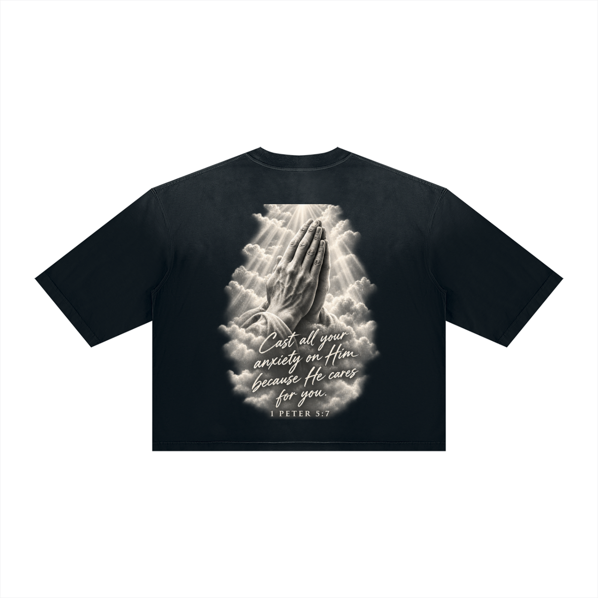 Pray More Worry Less Unisex Vintage Wash Sunfade Boxy T-Shirt