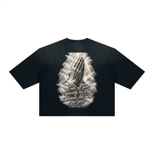 Pray More Worry Less Unisex Vintage Wash Sunfade Boxy T-Shirt