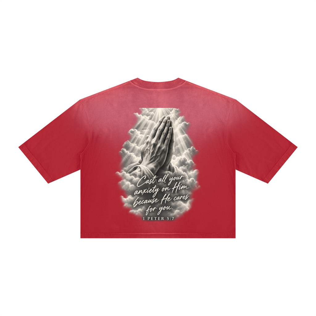Pray More Worry Less Unisex Vintage Wash Sunfade Boxy T-Shirt