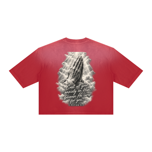 Pray More Worry Less Unisex Vintage Wash Sunfade Boxy T-Shirt