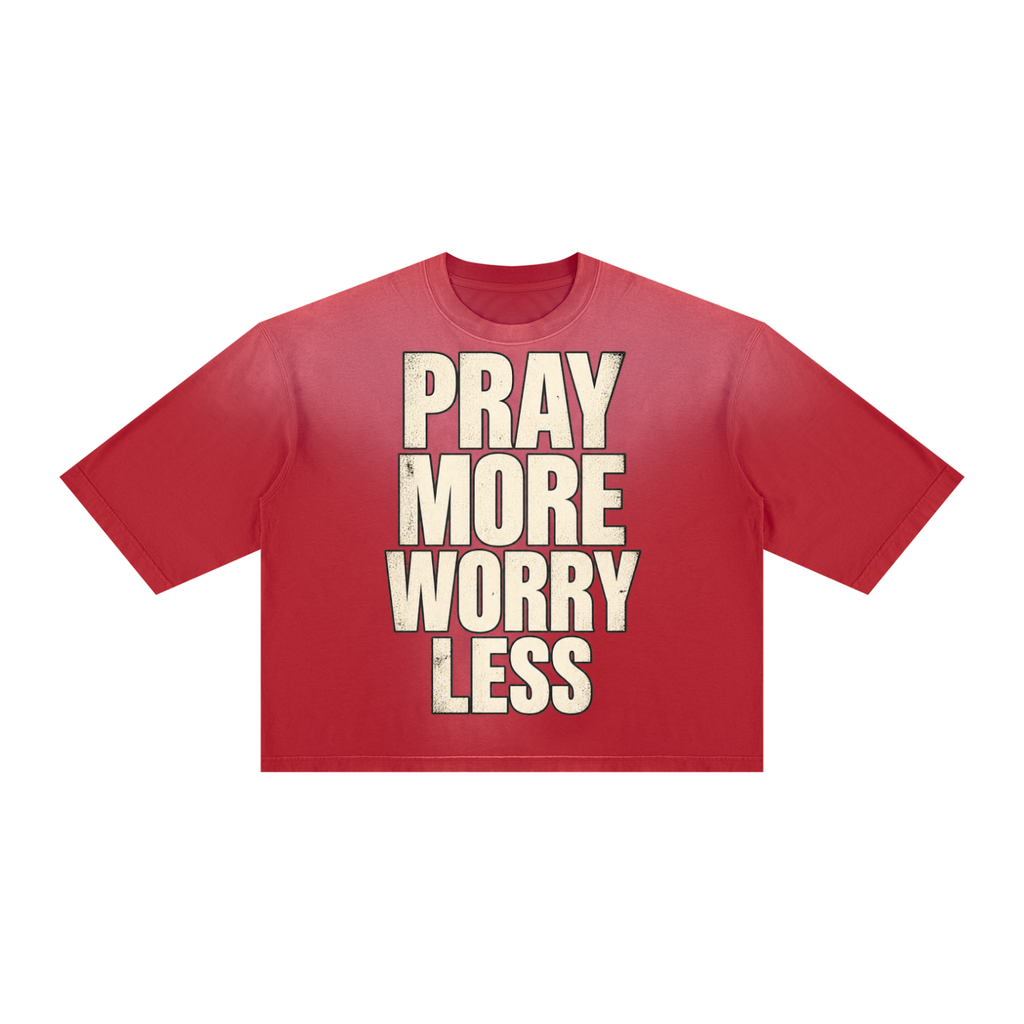 Pray More Worry Less Unisex Vintage Wash Sunfade Boxy T-Shirt